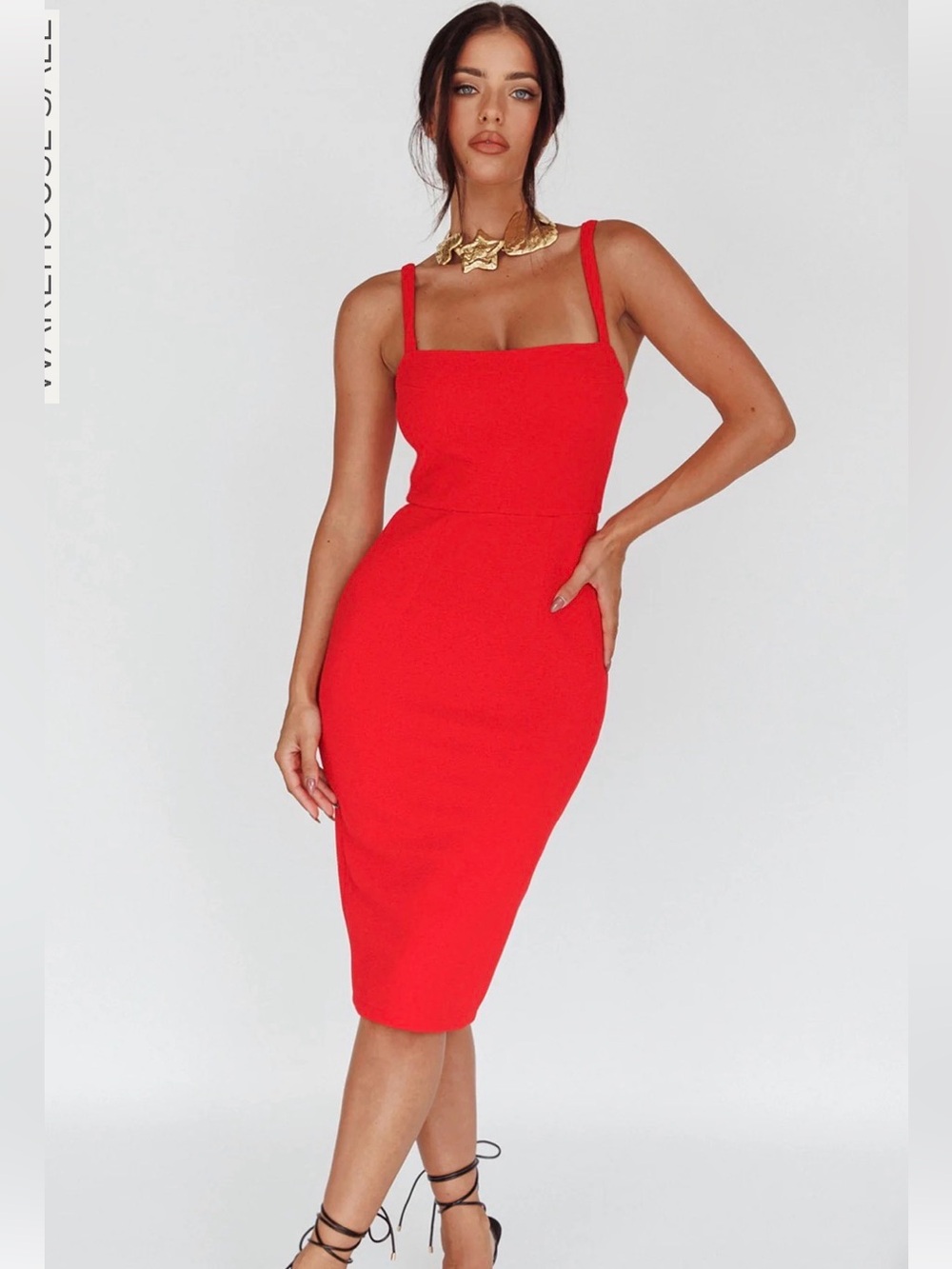 Georgia Square Neckline Midi Dress Red Hello Molly Red Midi Bodycon Dress with S